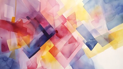 Wall Mural - Abstract Watercolor Painting With Geometric Shapes and Pastel Colors