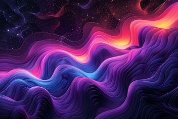 Wall Mural - Abstract cosmic waves, vibrant colors, nebula texture.