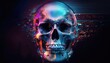 © Roman - A close up of a skull with a city in the background, glitch effect
