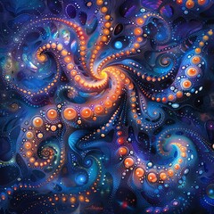 Wall Mural - cosmic swirl with glowing orbs.