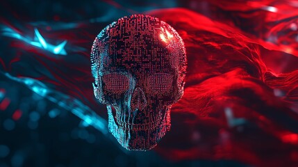 Digital Skull Composed Of Binary Code Data