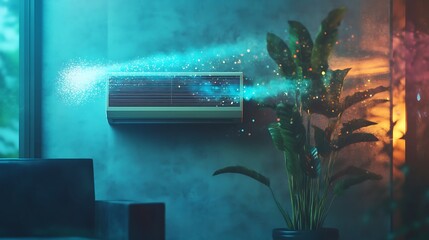 Wall Mural - Air Conditioner Cooling a Room with a Plant