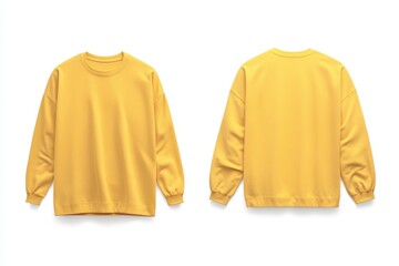 Wall Mural - Yellow unisex crewneck sweatshirt front and back view isolated on white, perfect for branding and casualwear mockups