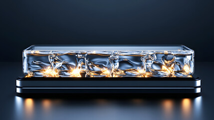 Fototapete - A sleek, illuminated glass display featuring intricate designs, set against a dark background, showcasing modern elegance