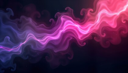 Aufkleber - Abstract digital art piece featuring swirling neon pink, purple glows against dark background. Dynamic wavy lines of light create sense of motion, energy. Texture ethereal, smoky creating effect