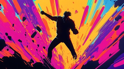 Wall Mural - vibrant abstract artwork featuring a dynamic silhouette figure