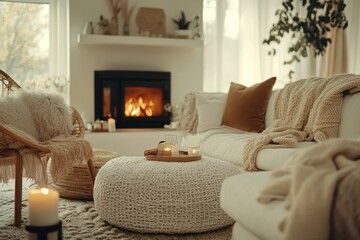 Poster - Cozy Living Room Fireplace Candles And Throws