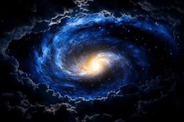 Wall Mural - stunning blue and yellow galactic spiral amidst dark clouds