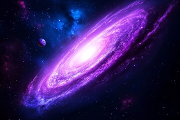 Wall Mural - vibrant spiral galaxy with bright core and purple nebula in deep space