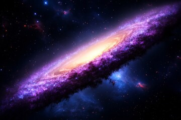 Wall Mural - stunning edge-on view of spiral galaxy with glowing core and purple nebula