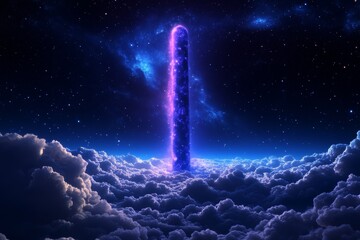 Wall Mural - mysterious purple monolith rising above cloud layer with starry night sky
