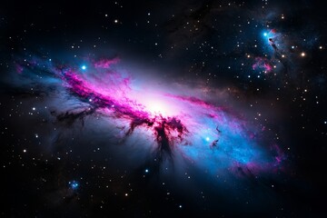 Wall Mural - vibrant nebula in deep space with bright pink and blue cosmic clouds
