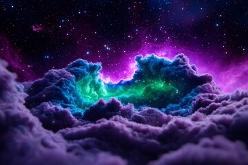 Wall Mural - colorful cosmic cloud formation with green and purple nebula under starry sky