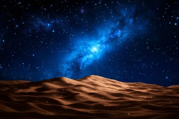 Wall Mural - Desert Sand Dunes Illuminated by Bright Blue Milky Way in Night Sky