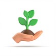 © umar - 3D Plant Being Nurtured by Human Hand Icon for Environmental Care and Sustainable Growth