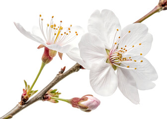 Wall Mural - beautiful white sakura flower on white background.AI GENERATED