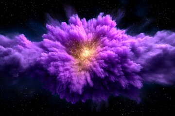 Wall Mural - Explosive Purple and Gold Nebula in Deep Space with Starry Background