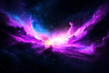 Wall Mural - Vibrant Purple and Blue Nebula with Bright Stars and Cosmic Clouds in Deep Space