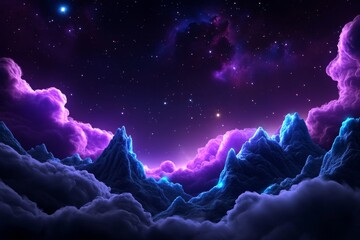 Wall Mural - Stunning Cosmic Landscape with Purple and Blue Mountain Peaks Under a Starry Sky