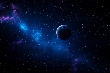 Wall Mural - Distant Planet Surrounded by Stars and Blue Nebula in Deep Space