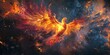 © Pornfa - Fiery Phoenix Rising from Ashes Mythical Bird Fantasy Art Digital Painting