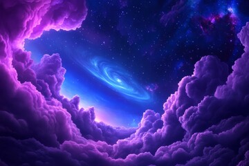 Wall Mural - Majestic Purple and Blue Nebula Surrounded by Dramatic Clouds in Outer Space
