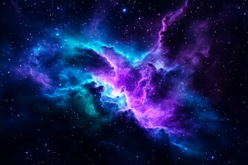 Wall Mural - vibrant purple and blue nebula in deep space with bright stars and cosmic clouds