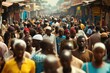 © Viktor - Dense crowd of people walking on city street in Africa. Diverse community in motion. Busy urban scene in daytime. People dressed in colorful clothing. Many headscarves, traditional garments visible.