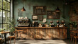 © Siasart Studio - Rustic Coffee Shop: Barista Makes Drinks with Sunlit Wooden Counter