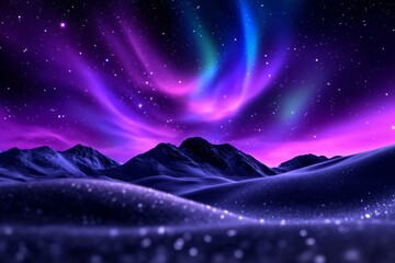 Wall Mural - Breathtaking Aurora Borealis Over Snowy Mountain Landscape with Starry Sky