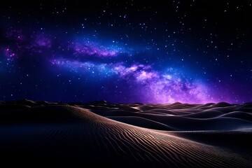 Wall Mural - Majestic Night Sky Over Desert Dunes with Vibrant Milky Way Galaxy in the Background