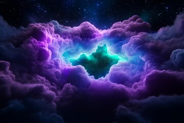 Wall Mural - surreal cosmic scene with vivid purple and blue clouds illuminating the night sky