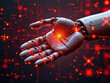 © Adrianna - Robot hand with glowing spark in center of palm red holographic neon digital display