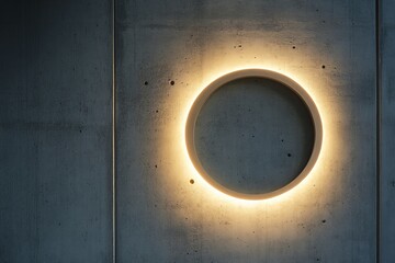 Aufkleber - A creatively designed circular neon light, glowing softly on a backdrop of raw concrete, with a blend of warm hues creating an ambiance of modern minimalism.