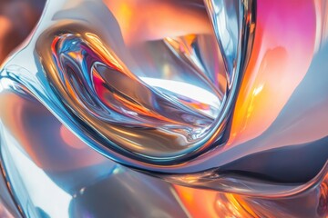 Aufkleber - This abstract image captures a colorful metallic swirl, playing with light and reflections, creating a sense of movement and fluidity in a visually engaging art piece.