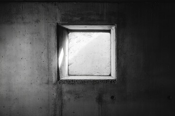 Aufkleber - Monochrome image of a concrete window casting shadows, highlighting minimalist design and evoking thoughts on solitude and introspective moments.