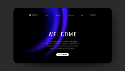 Abstract wave futuristic design of landing page. retro gradient mesh dark concept website design	