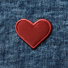 red heart patch on denim fabric background for fashion projects