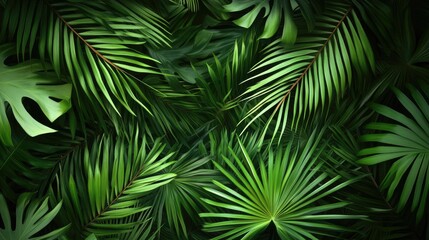 Lush green tropical leaves creating a vibrant and serene background.