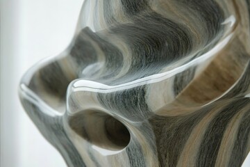 Poster - A close-up of a polished stone sculpture showcasing smooth, flowing patterns and natural tones, highlighting the beauty of textured stone in graceful curves.