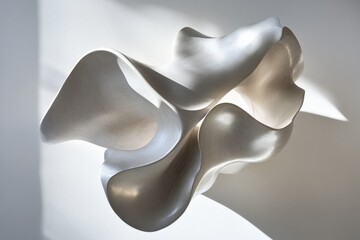 Aufkleber - A striking abstract sculpture features smooth, flowing curves that create a dynamic interplay of light and shadow, evoking a sense of fluid motion and elegance.