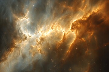 Poster - An awe-inspiring image of a fiery nebula gently swirling in space, caught in a vibrant blaze of colors, with streaks of light dancing among the celestial wonders.