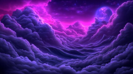 Wall Mural - Dreamy Purple Clouds with Moonlit Night Sky