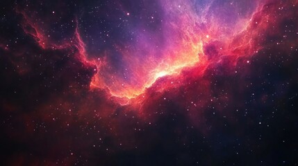 Wall Mural - bright nebula illuminated in red, pink and orange, surrounded by twinkling stars space view backgrou