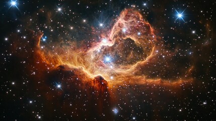 Wall Mural - bright nebula illuminated in red, pink and orange, surrounded by twinkling stars space view backgrou