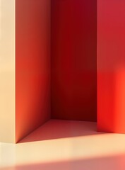 Aufkleber - Red, beige abstract background design. Modern empty room with smooth gradient. Versatile graphic with bright light, shadow. Suitable for web design templates, product presentations. Creative