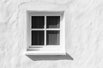 Poster - The image highlights a single white window on a plain wall, where clean and elegant shadow play creates a refined and modern minimalist aesthetic, simple yet striking.
