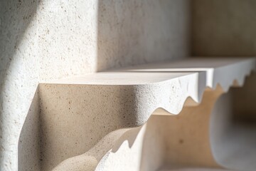 Poster - A sunlit stone shelf adorned with smooth organic curves, showcasing the interplay of light and shadow, capturing the essence of naturalistic design elegance.