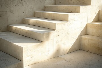 Aufkleber - A beautifully lit set of stone stairs with pronounced shadows and highlights, showcasing the texture and structure of the stone surfaces in the sunlight.