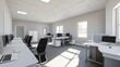 © ArtStage - Ultra clean office with simple white desks black erg AI generated illustration